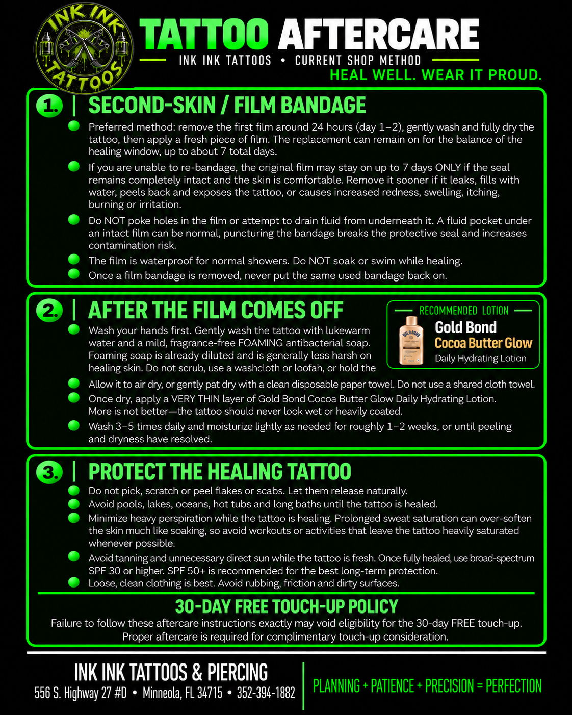 Ink Ink Tattoos Tattoo Aftercare Form